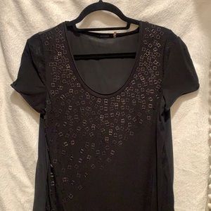 Ellie Tahari Black metallic mixed media short sleeve top
